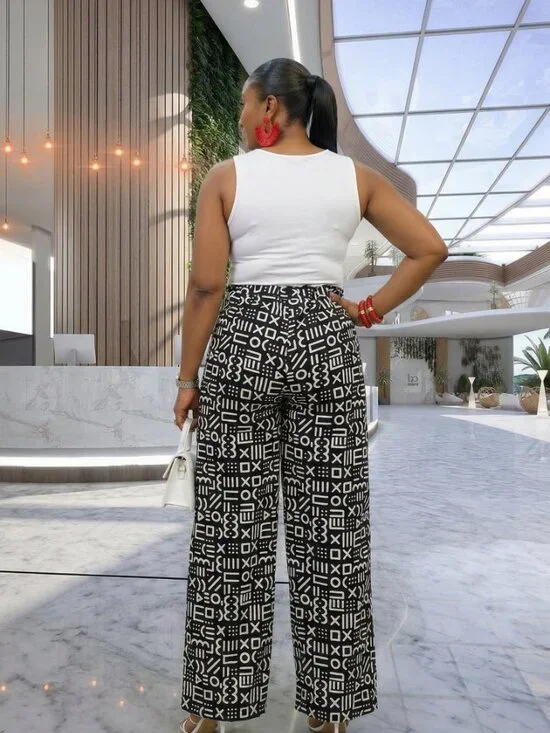 African Print Monochrome Trousers - Picture 2 of 2